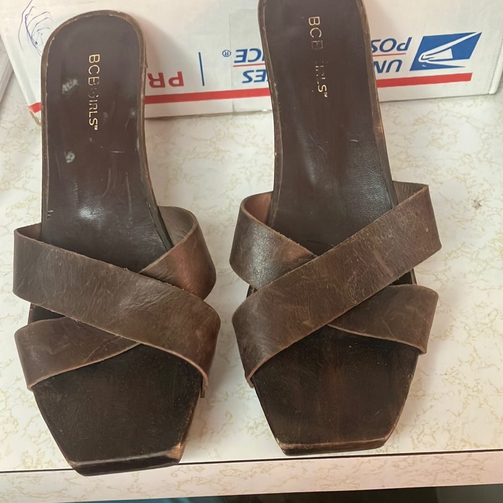 BCBGeneration Brown Mules with Criss-Cross Design. 9